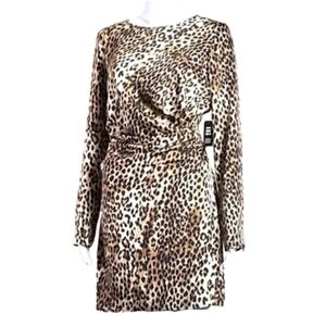 NWT Express X Karla Leopard Print Long Sleeve Ruched Side Mini Party Dre…